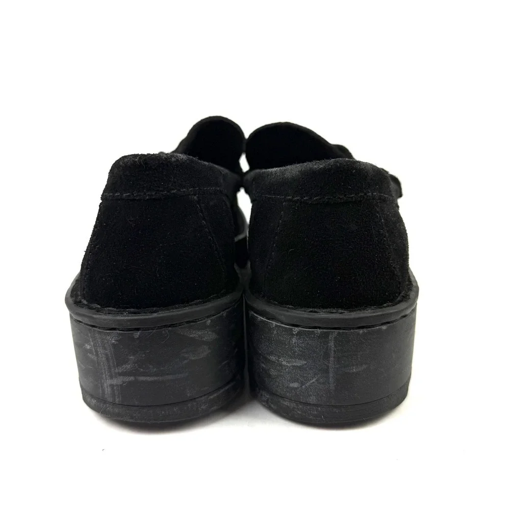 Born Capri Loafer 7 Black Suede Slip On Shoes Lug Sole Womens